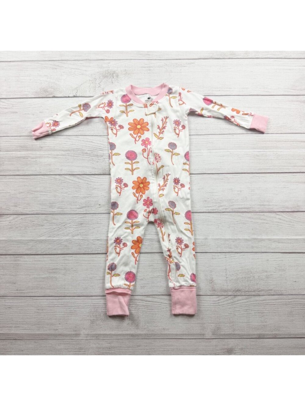 Monica + Andy Floral Print Cotton Zip Up Pajamas Girls White Pink 12-18 Months